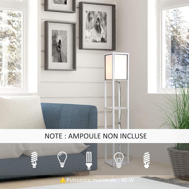 Detalle de HOMCOM lampadaire avec étagères 3 niveaux (160 cm) en MDF blanc