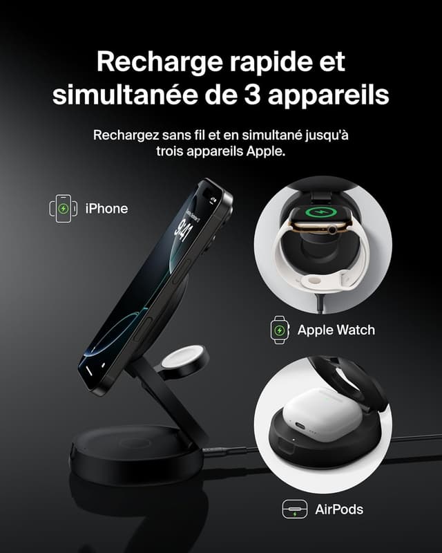 Detalle 2 de Belkin BoostCharge Station 3-en-1 Qi2 15 W