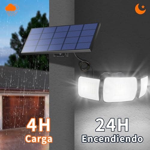 Detalle de intelamp Focos Exterior Solares con doble sensor 270° y mando a distancia (IP65, 6500K, 4 modos)