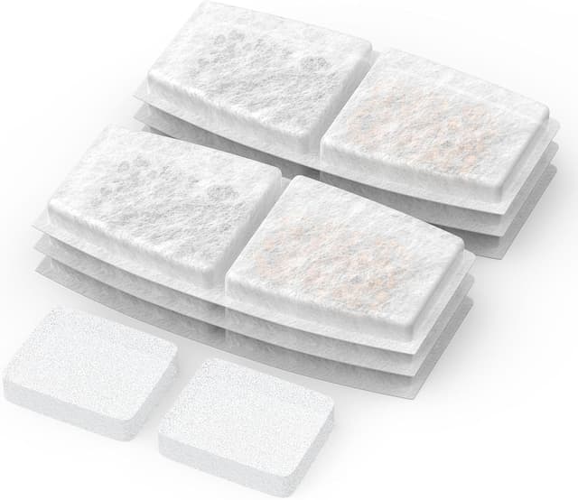 Detalle de Katzenbrunnen Kabellos 8 Filter – Filterset mit 6 Aktivkohlefiltern & 2 Schwammfiltern für Katzenbrunnen