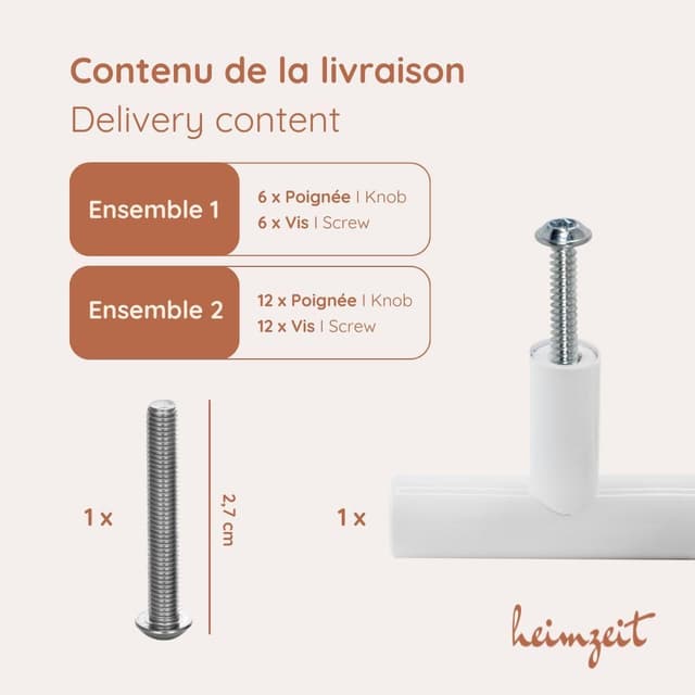 Detalle 1 de heimzeit Poignées de placard inox 12 pièces