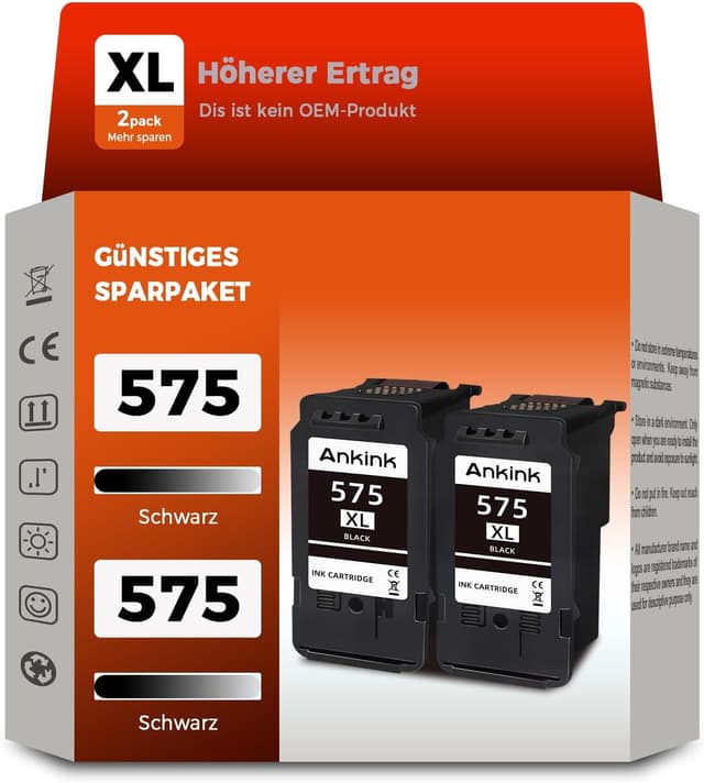 Detalle de ANKINK kompatible Tintenpatronen 575XL (PG 575) – 2er-Pack Schwarz für Canon TS/TR-Modelle