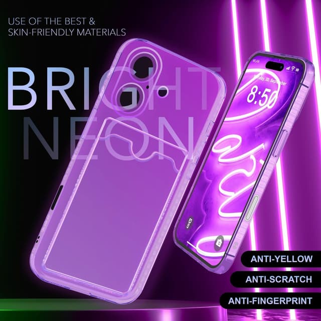 Thumbnail 2 de NALIA Neon Silikonhülle iPhone 16 Kartenfach Lila
