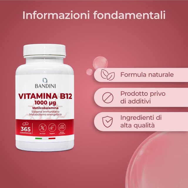 Detalle de Bandini Vitamina B12 365 compresse (+ 1 anno) da 1000 µg in metilcobalamina, 100% vegan