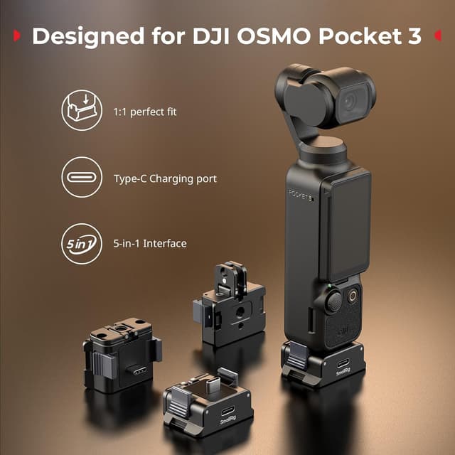 Detalle 2 de SMALLRIG Adaptateur de charge pour DJI Osmo Pocket 3 (station de bureau aluminium, Type C, fixation 1/4”-20 et interface Arca-Swiss)
