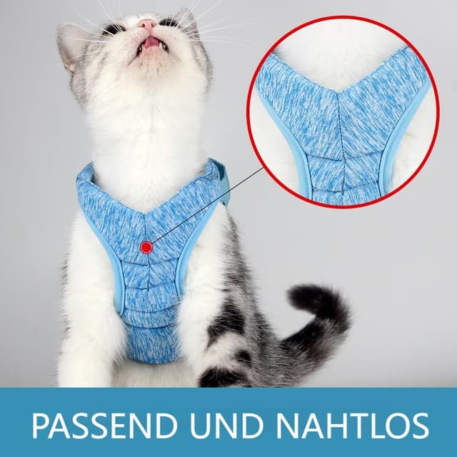 Detalle 2 de Poiinvc ausbruchsicheres Katzengeschirr-Set mit Katzenleine – blau, S