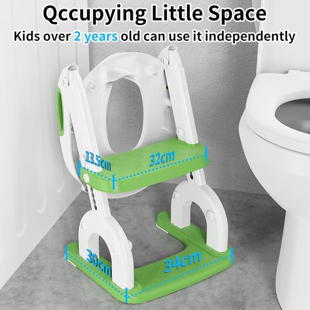 Detalle de Toilettensitz Kinder mit Treppe 2-in-1 (höhenverstellbar) – Toilettentrainer für Jungen und Mädchen, klappbar, verstellbare Lochpositionen