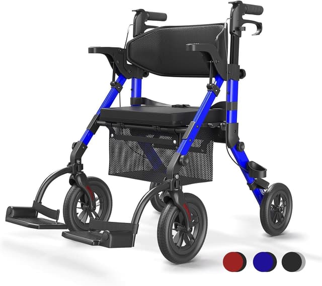 Detalle de VOCIC Déambulateur fauteuil roulant 2 en 1 en aluminium réglable (bleu) – 5 ans de garantie