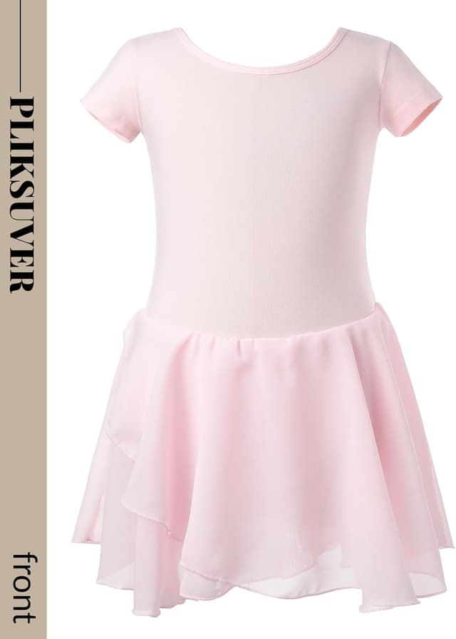 Detalle de PLIKSUVER Girls Ballet Dress with Chiffon Skirt – short-sleeve leotard outfit