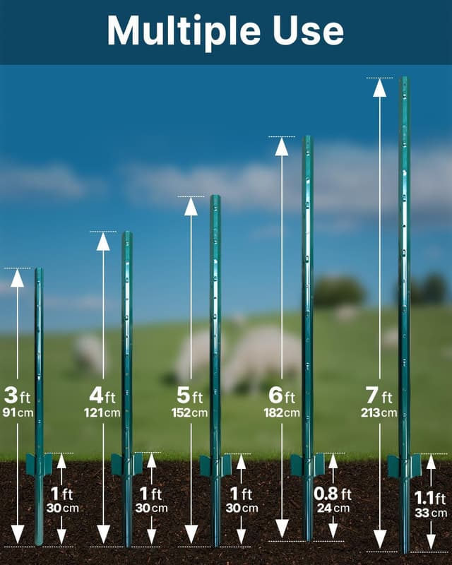 Thumbnail 1 de ARIFARO Metal Fence Posts 185cm / 6ft Assemblable Pack of 10