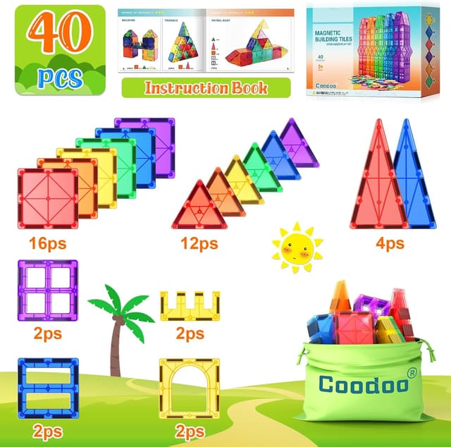 Thumbnail 5 de Coodoo Magnetic Tiles 40PCS magnetic blocks for toddlers 🧩