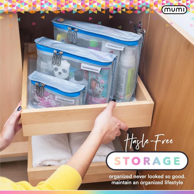 Detalle 2 de MUMI Travel Toiletry Bag Set of 3 (Pink) — Clear, TSA-Approved Toiletry Pouches for Women