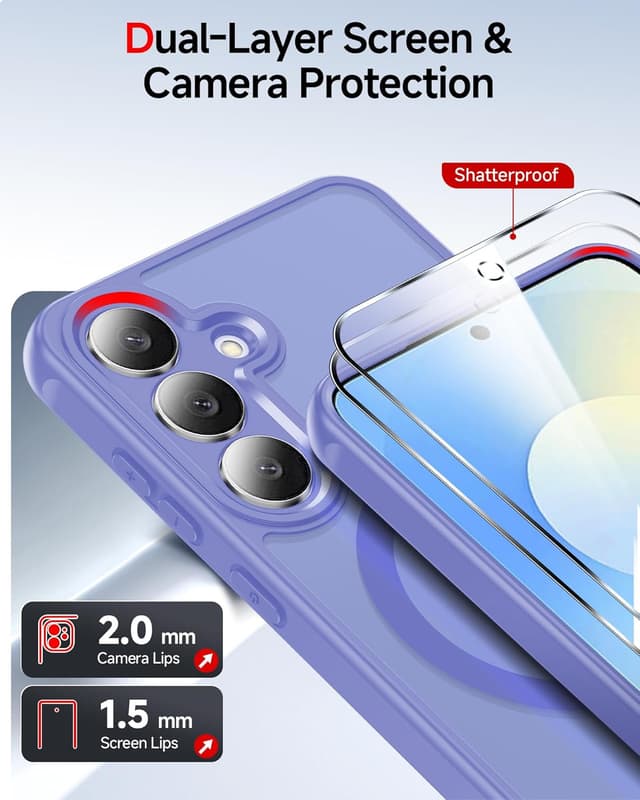 Detalle 2 de LeYi for Samsung Galaxy S25 FE phone case with magnetic back + tempered glass screen protectors (Sky Blue)