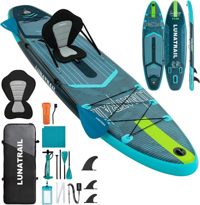 Detalle de LunaTrail 11' x 34" Extra-Wide Inflatable Stand Up Paddle Board (SUP) Complete Kit for Yoga, Surfing & Family Fun
