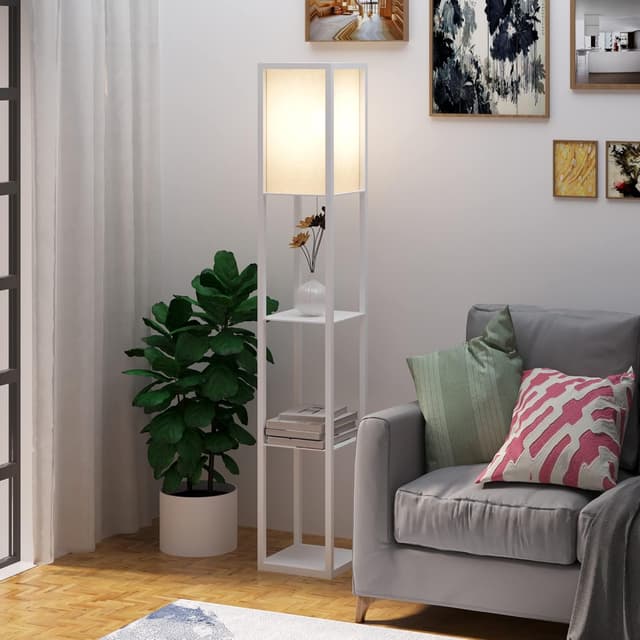 Detalle 2 de HOMCOM lampadaire avec étagères 3 niveaux (160 cm) en MDF blanc