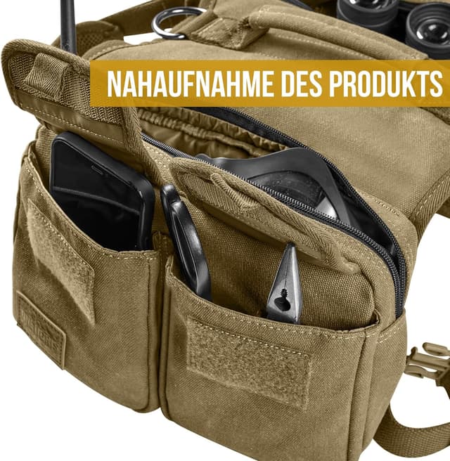 Detalle 2 de OneTigris Hoppy Camper 3.0 Hundegeschirr mit Tasche für Camping & Wandern (Retro-Look, braun, L)