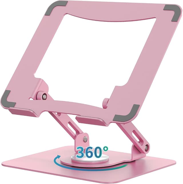 Detalle de SOUNDANCE 360° Rotating Laptop Stand (10–15.6in) with Adjustable Height, Foldable Metal Riser – Pink