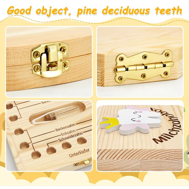 Detalle de Shengruili Zahnbox aus Holz für Milchzähne – Aufbewahrungsbox mit Schlossdesign