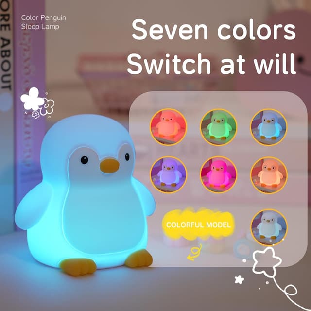 Detalle de JMG-Myratts Myratts Kids Night Light – soft silicone penguin lamp with dimmer & 20-minute timer (USB rechargeable)