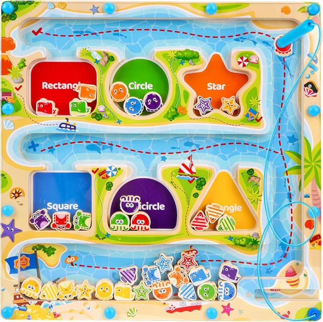 Detalle de Jouet magnétique Montessori FCSONU – labyrinthe océan en bois avec stylo magnétique et 36 pièces (à partir de 3 ans)