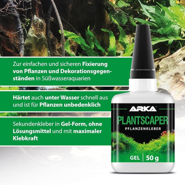 Detalle de ARKA Plantscaper Aquascaping Pflanzenkleber Gel (50 g) – tropffrei & haftet an Moos, Pflanzen, Wurzeln & Steinen