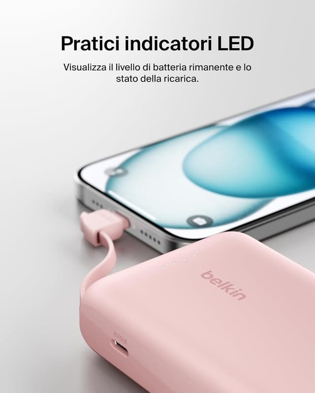 Detalle 2 de Belkin BoostCharge power bank 10.000 mAh con cavo USB‑C integrato e uscita 20 W PD