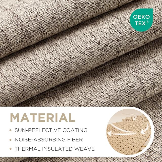 Detalle 2 de Joydeco 100% Blackout Linen Curtains (2 Panels) — Thermal Insulated Drapes for Bedroom, Rod Pocket & Back Tabs
