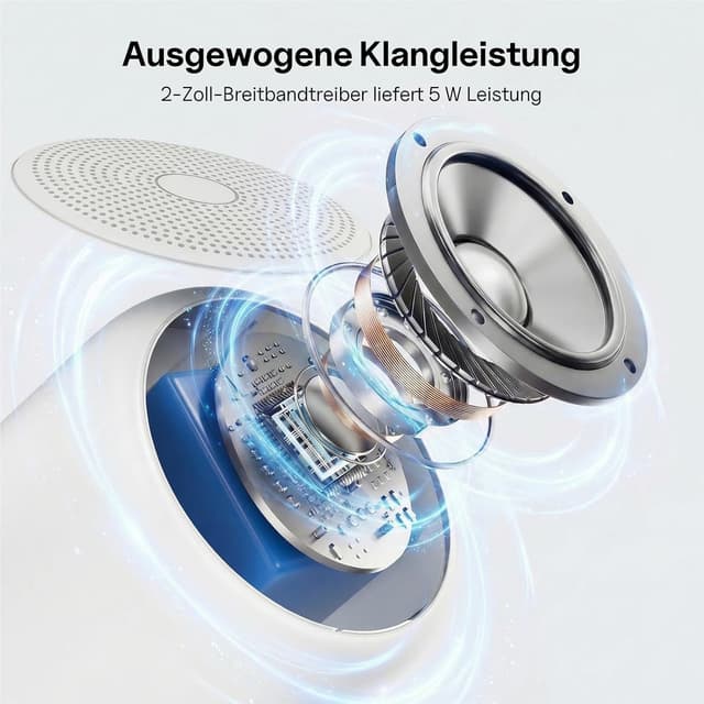 Detalle de Bobtot Tragbarer Bluetooth-Lautsprecher mit wasserdichtem Design, 15 Stunden Akkulaufzeit & Freisprechfunktion (Weiß)