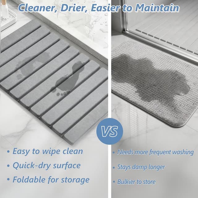 Detalle 2 de AWW Foldable Stone Bath Mat (Diatomaceous Earth) — Quick-Drying, Non-Slip, Easy-Clean Grey