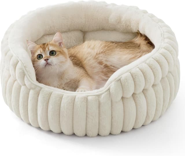 Detalle de Bedsure Cat Bed Washable Kitten Bed 51x51cm Corduroy Fleece Round Semi-Enclosed with Non-Slip Base