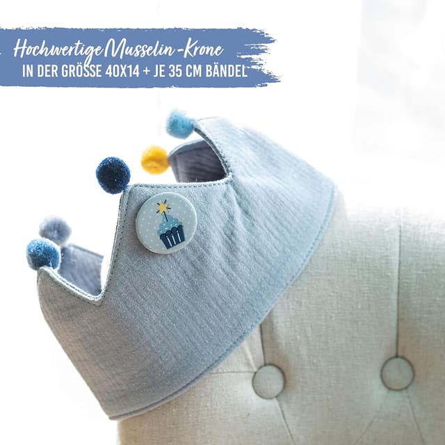 Detalle de Papierdrachen Musselin-Geburtstagskrone mit Zahlen (1–8) – Geburtstags-Partyhut für Kinder