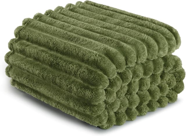 Thumbnail 6 de Exclusivo Mezcla fleece throw blanket (127x152 cm) in olive green for sofa beds and all seasons