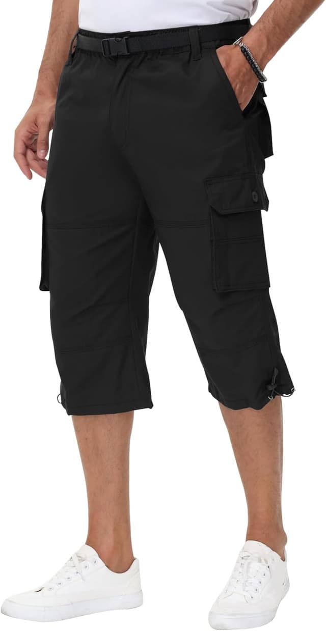 Detalle de NANAMEEI Pantacourt cargo homme 3/4 à poches multiples, bermuda long de travail pour l’été