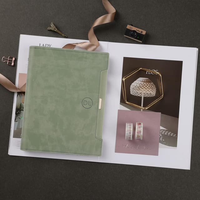 Detalle de Holderzwu Taccuino classico A5 in pelle PU ricaricabile con pagine a righe, 160 pagine e tasca verde