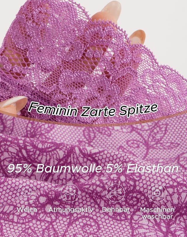 Detalle de INNERSY Damen-Slips aus Baumwolle mit Spitze (Mehrpack 6) – bequeme Hipster Unterwäsche