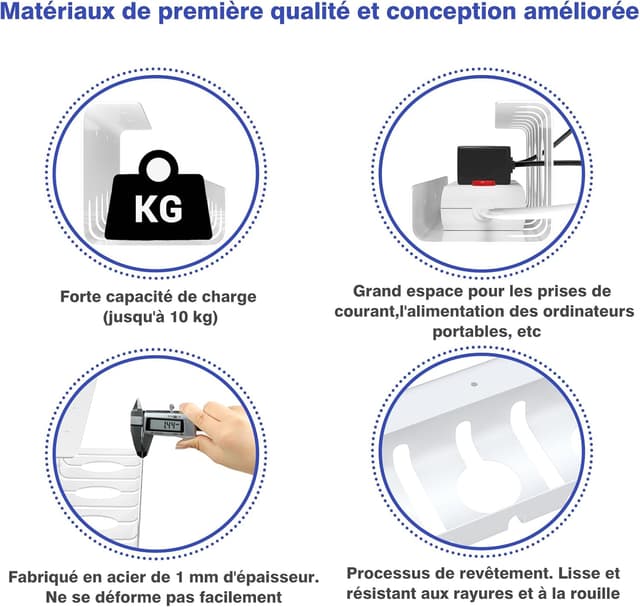 Detalle 2 de HOMMAND Chemins de câbles sous le bureau (lot de 2) : gestion et rangement des câbles