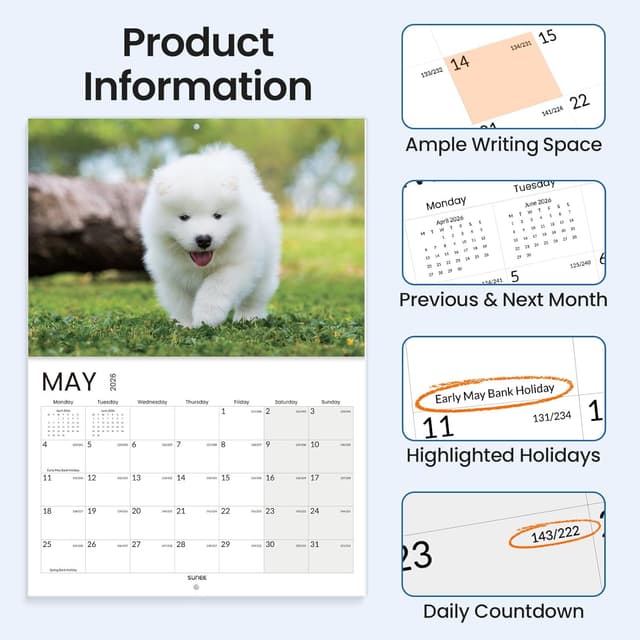 Thumbnail 3 de SUNEE Puppies Calendar 2026 A4 to A3 wall calendar 📅