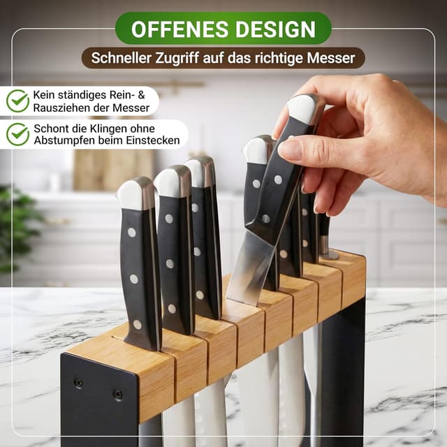 Detalle 2 de Messerblock ohne Messer aus Holz (schwarz) für 7 Messer und 1 Wetzstahl – Neues Modell 2025