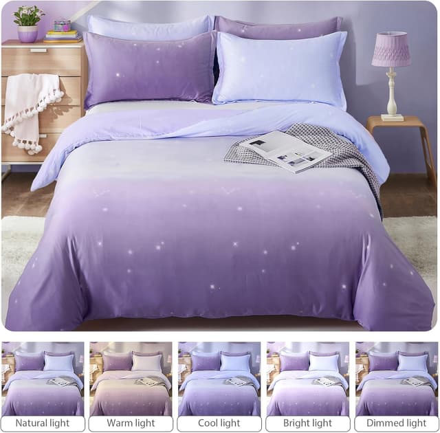 Thumbnail 6 de DJY Purple Bedding Set Lavender Gradient Duvet Cover & Rainbow Quilt Cover for Kids, Teens & Adults (Single 135x200cm)