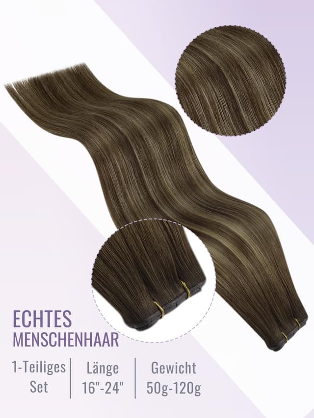 Detalle de Fshine Extensions Echthaar Tressen Mittelbraun mit Hellblonden (55 cm, 50 g) – Butterfly-Weft für schmerzfreie Installation