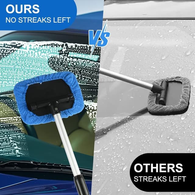 Detalle de AMFUN 7-Piece Car Windscreen Cleaner Kit with Extendable Handle, 6 Microfibre Pads & Spray Bottle