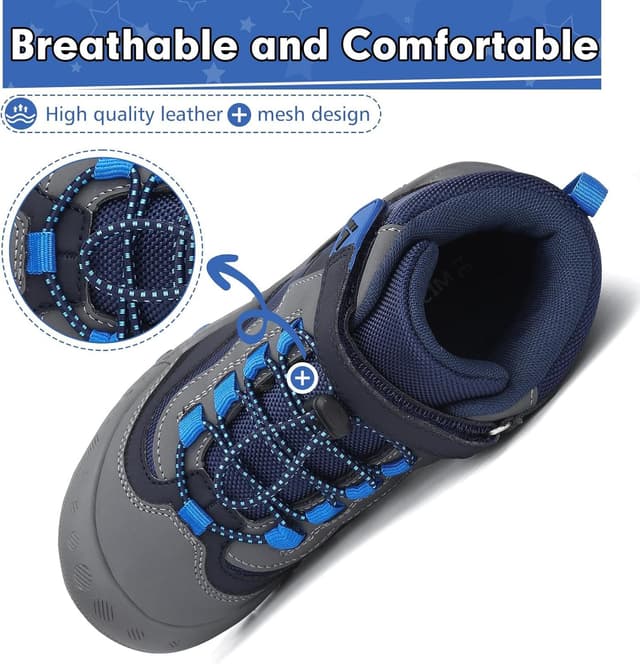 Detalle de Mishansha Kinder Wanderschuhe/Trekkingschuhe mit Klettverschluss, rutschfester Sohle – Gr. 24–38