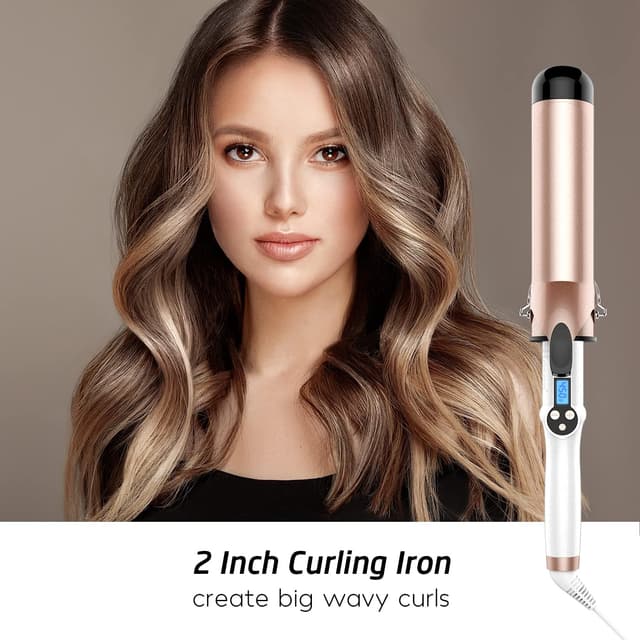 Detalle 2 de Hoson 50mm Curling Tongs (Large Barrel) for Long Hair – Ceramic Tourmaline Coating, Dual Voltage & LCD Display