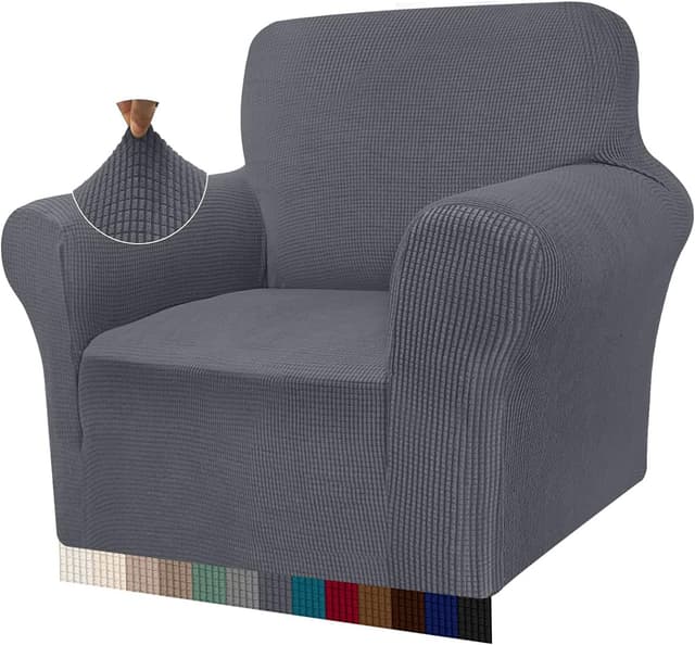 Detalle de Granbest High Stretch Armchair Covers (Super Soft) – Jacquard Sofa Slipcover with Arms, Non-Slip Fit, 1 Seater, Gray