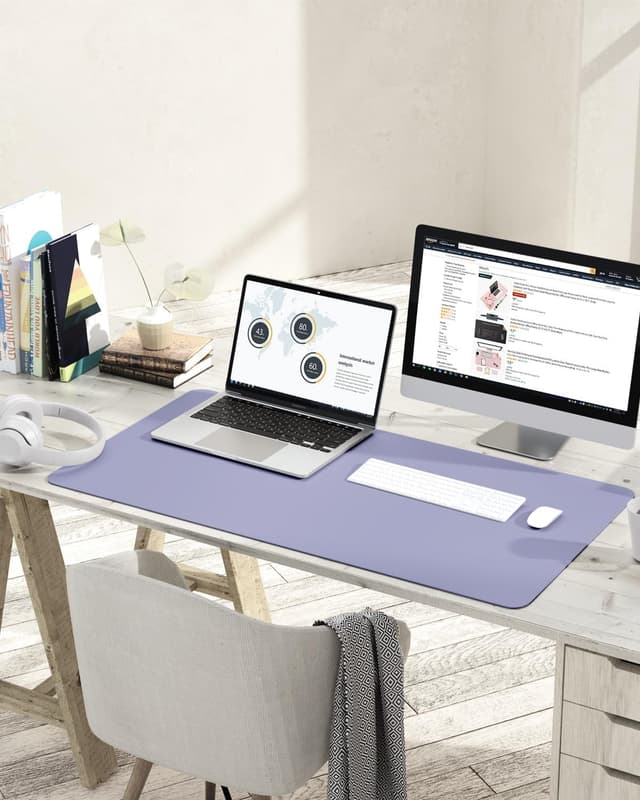 Detalle 2 de YSAGi Non-Slip Desk Pad (90 x 43 cm) – Waterproof PVC Leather Desk Protector in Lavender