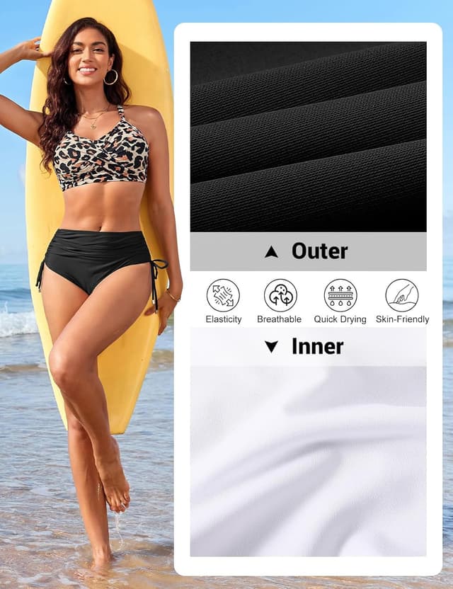 Detalle de Nadeer Damen Bikini Set V-Ausschnitt High Waist (2-teilig) mit Push-up-Optik