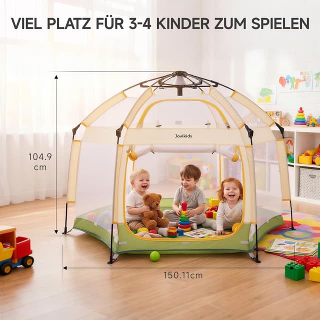 Thumbnail 2 de Jovikids faltbarer Laufstall mit Baldachin und Pop-up Zelt, 6-eckig 150x150x105 cm