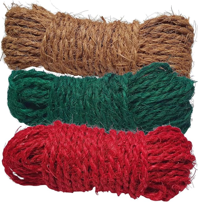 Detalle de deli4you Kokosseil bunt (Dekoband/Dekoschnur) – 3 x 15 m in Rot, Grün und Braun