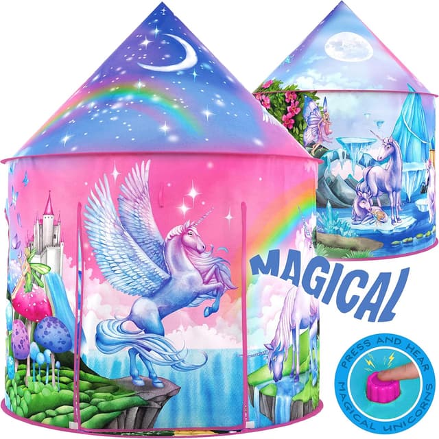 Detalle de W&O Unicorn Sparkle Play Tent with Magical Unicorn Sounds — pop-up play tent for indoor & outdoor play