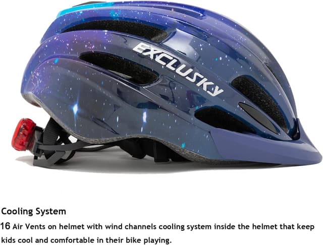 Thumbnail 6 de Exclusky Kids Bike Helmet with Visor, Adjustable 50–57cm (Age 5–12) and LED Light